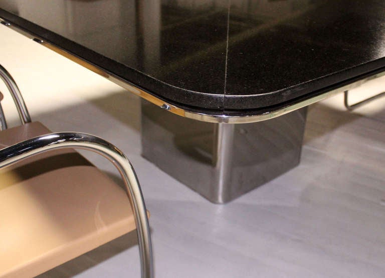 Impressive 5X5' square black marble alternative conference table by Brueton