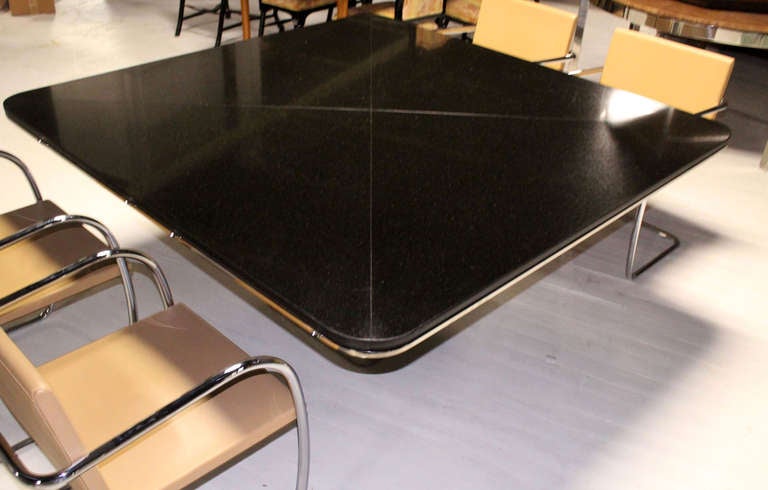 20th Century Square Granite Top and Stainless Base Dining or Conference Table by Brueton