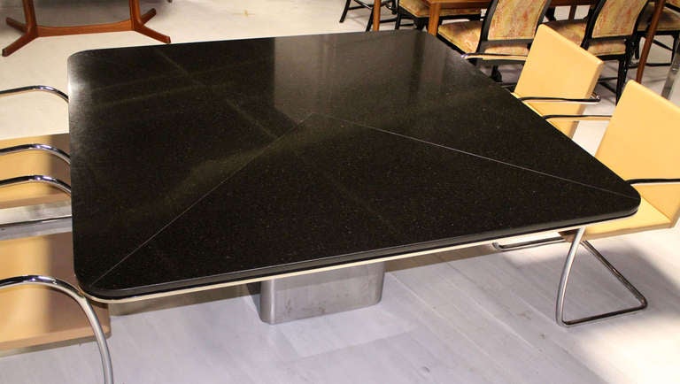 Square Granite Top and Stainless Base Dining or Conference Table by Brueton In Excellent Condition In Rockaway, NJ
