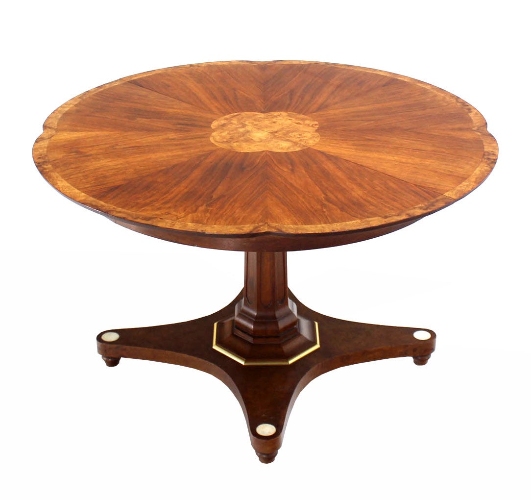 Burl Wood Inlay and Walnut Single-Pedestal Dining Table with Three Leaves 3