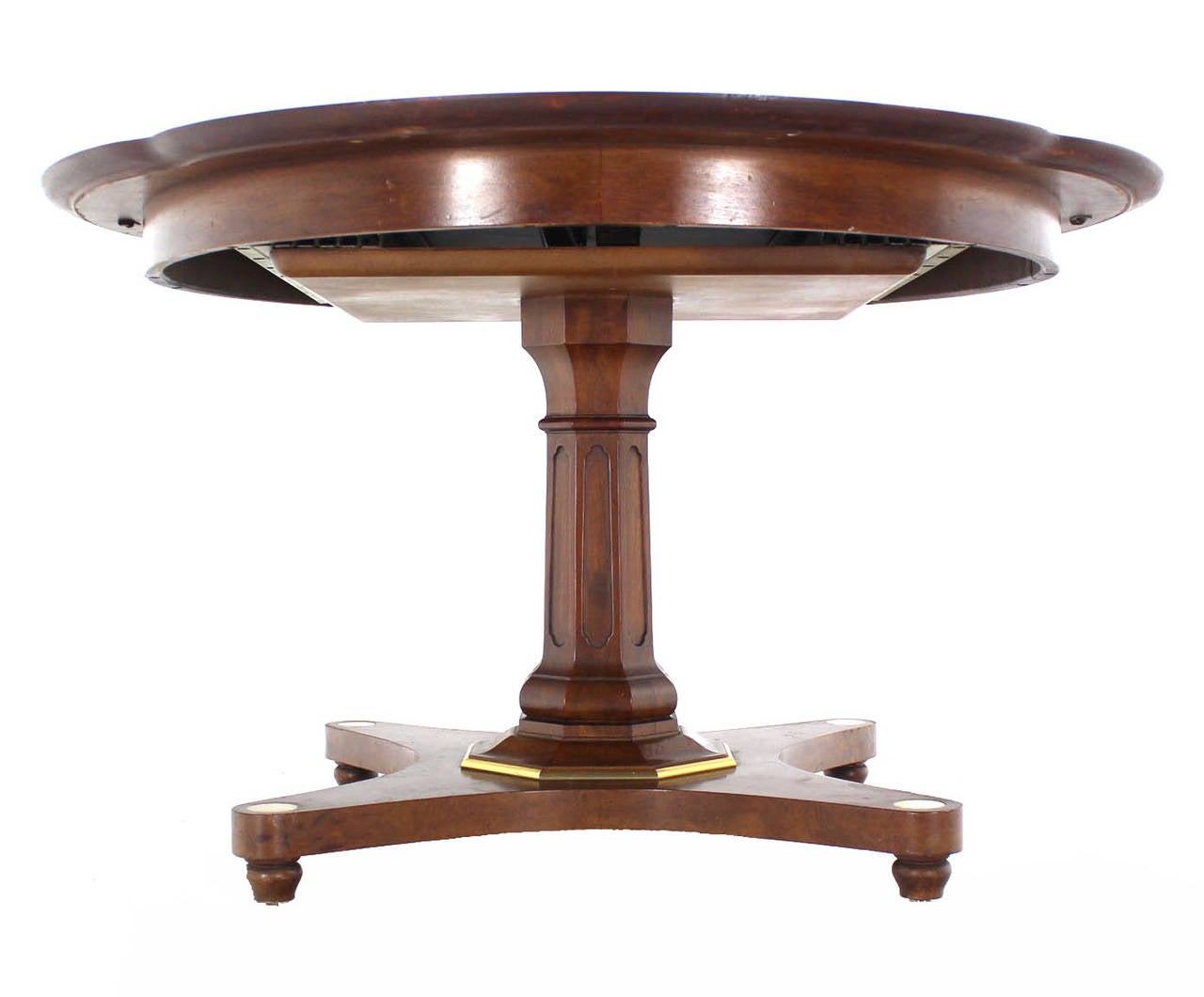 Burl Wood Inlay and Walnut Single-Pedestal Dining Table with Three Leaves 1