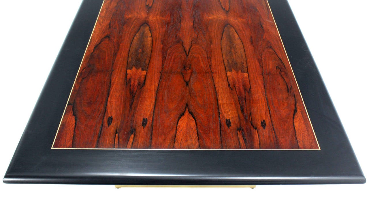 Pedestal Base Brass Rosewood and Ebonised Walnut Dining Table In Excellent Condition In Rockaway, NJ