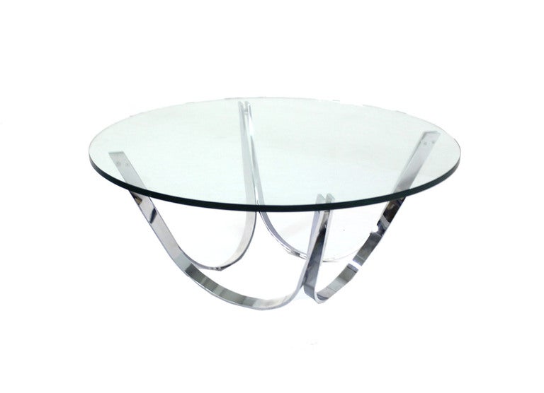 American Roger Sprunger for Dunbar Chrome and Glass Coffee Table, Mid-Century Modern