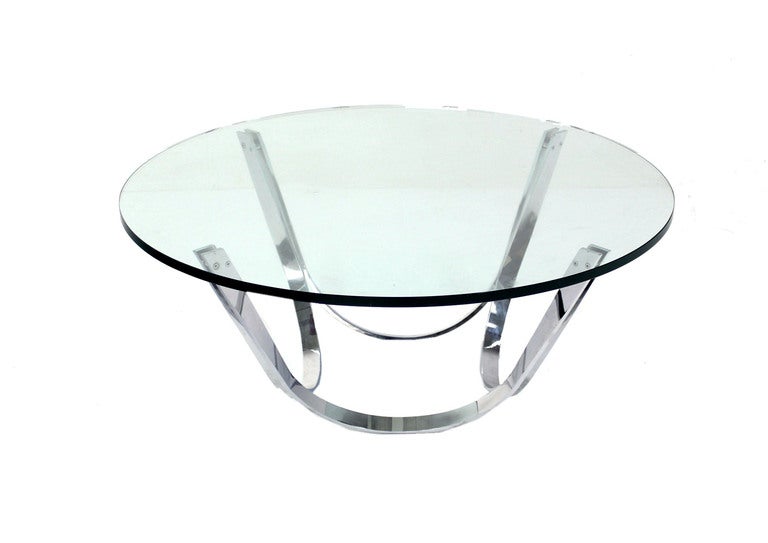 Roger Sprunger for Dunbar Chrome and Glass Coffee Table, Mid-Century Modern 1