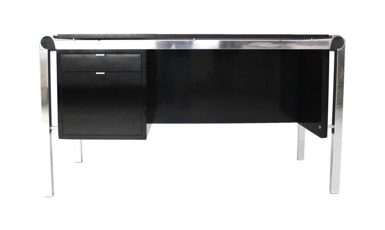 Mid-Century Modern Mid Century Italian Modern Thick Black Marble Granite Top Desk  