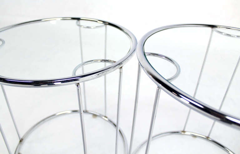 American Set of Three Round Chrome and Glass Nesting End Tables by Baughman Decor