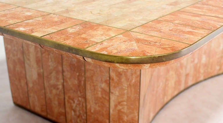 American Maitland Smith Tessellated Stone Brass Mid Century Modern Rectangle Coffee Table