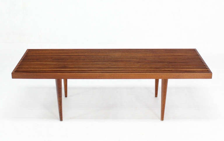 Mid-Century Modern Danish Mid Century Modern Slat Wood Walnut Bench