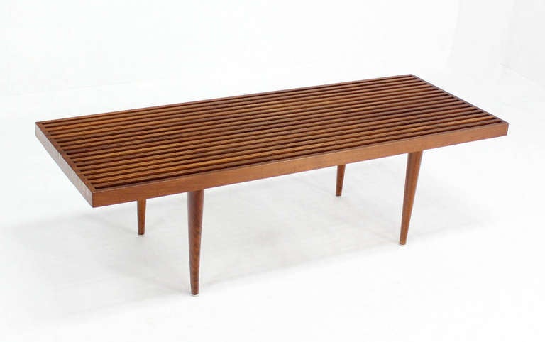 Very nice Danish modern slat wood bench.