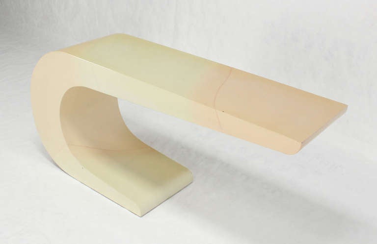 Two Tone White Lacquer Console Mid Century Modern Karl Springer Style 1