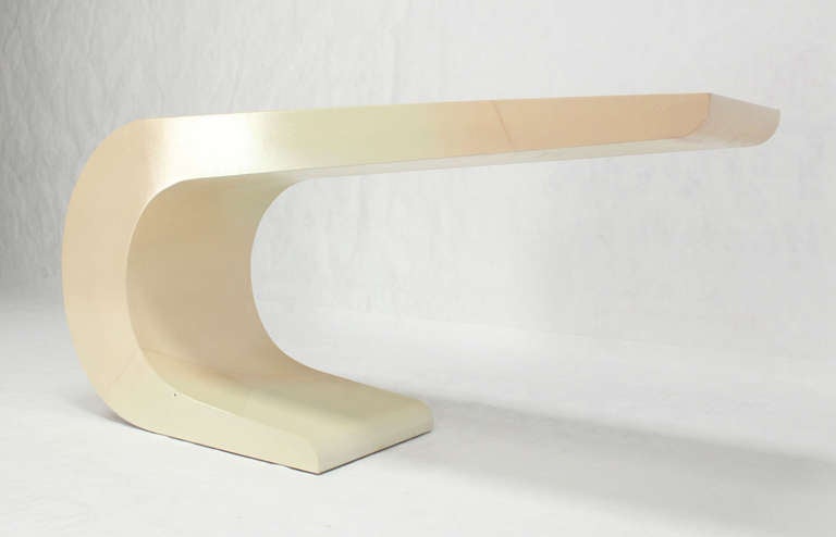 Two Tone White Lacquer Console Mid Century Modern Karl Springer Style In Excellent Condition In Rockaway, NJ