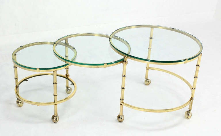 Unusual  design round solid brass faux bamboo expandable coffee table.








In style of Maison Bagues