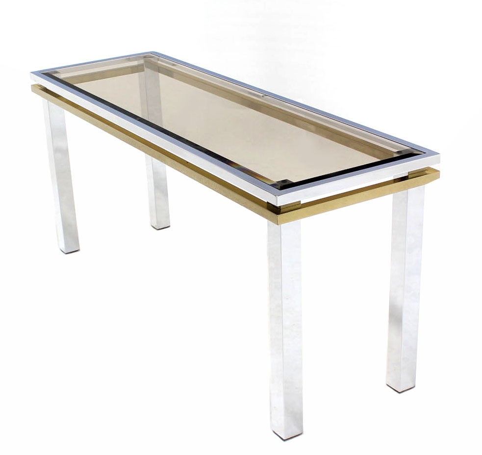 Chrome, Brass, and Glass Mid-Century Modern Console Table 4