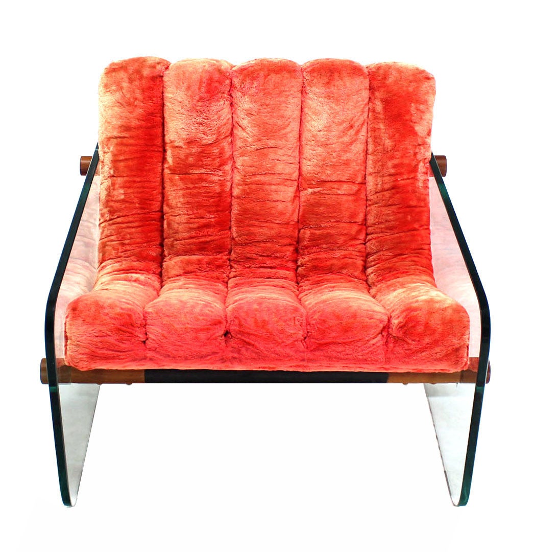 Very nice mid century modern glass sides lounge chair in style of Fabio Lenci.