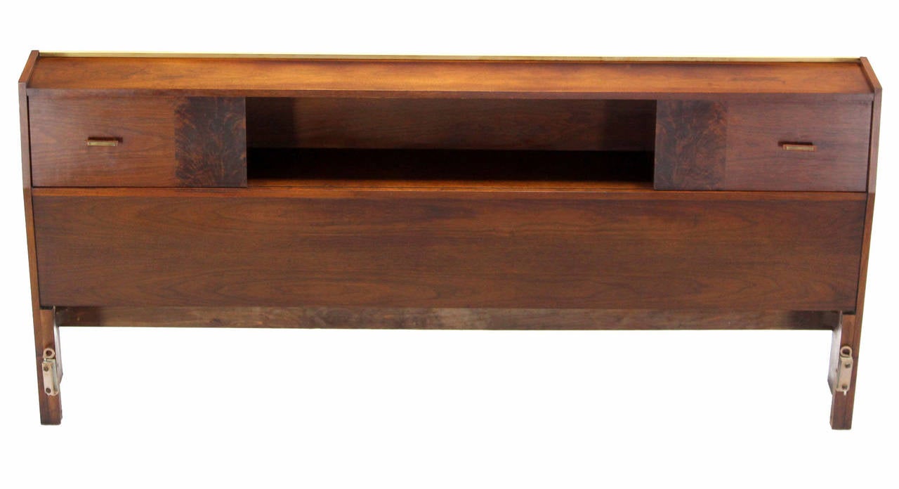 Mid-Century Modern Oiled Walnut Storage Cabinet Head Tables Headboard King Bed