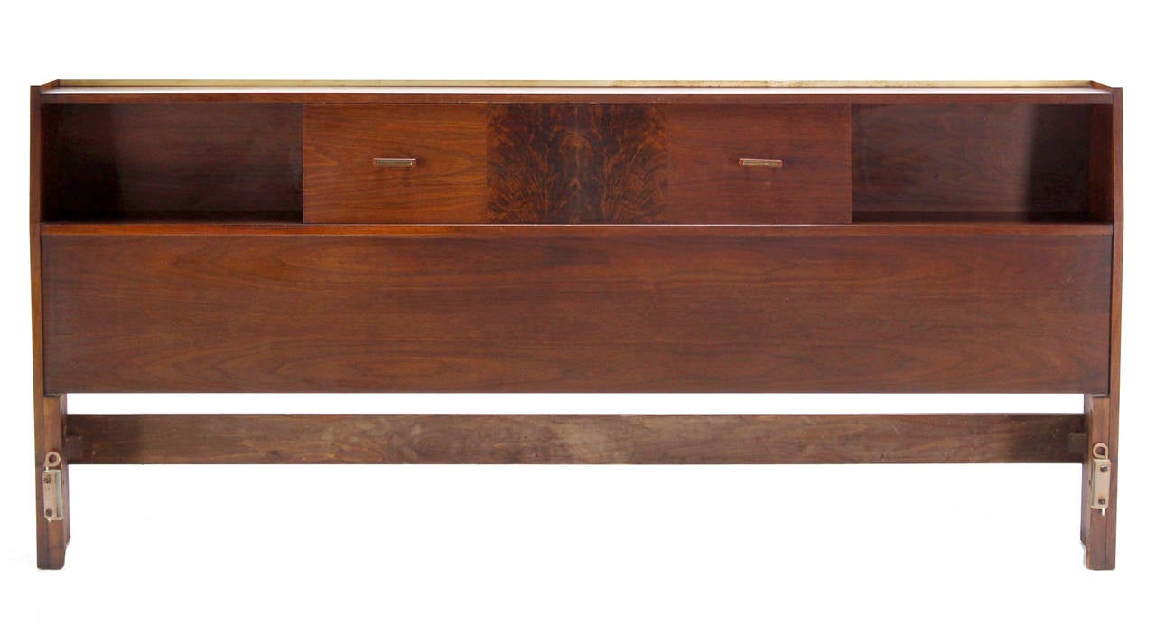 20th Century Oiled Walnut Storage Cabinet Head Tables Headboard King Bed