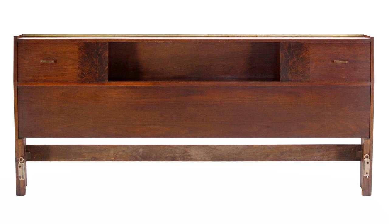 Oiled Walnut Storage Cabinet Head Tables Headboard King Bed In Excellent Condition In Rockaway, NJ