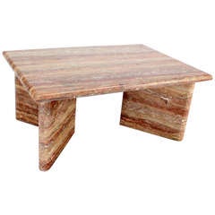 Mid-Century Modern Rectangular Travertine-Top Heavy Base Coffee Table