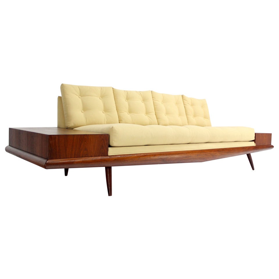 Adrian Pearsall Mid-Century Modern Sofa with Walnut End Table, New Upholstery