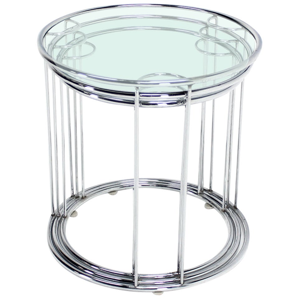 Set of Three Round Chrome and Glass Nesting End Tables by Baughman Decor