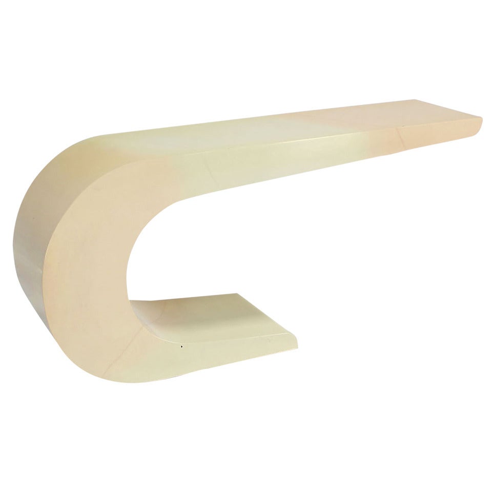 Two Tone White Lacquer Console Mid Century Modern Karl Springer Style