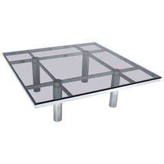 Tobia Scarpa for Knoll Square Chrome and Smoked Glass Coffee Table