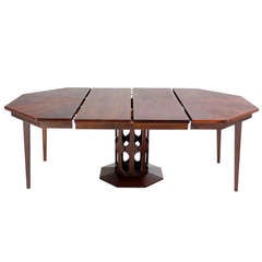 Oiled Walnut Octagonal, Two-Leaf Dining Table in the Style of Harvey Probber