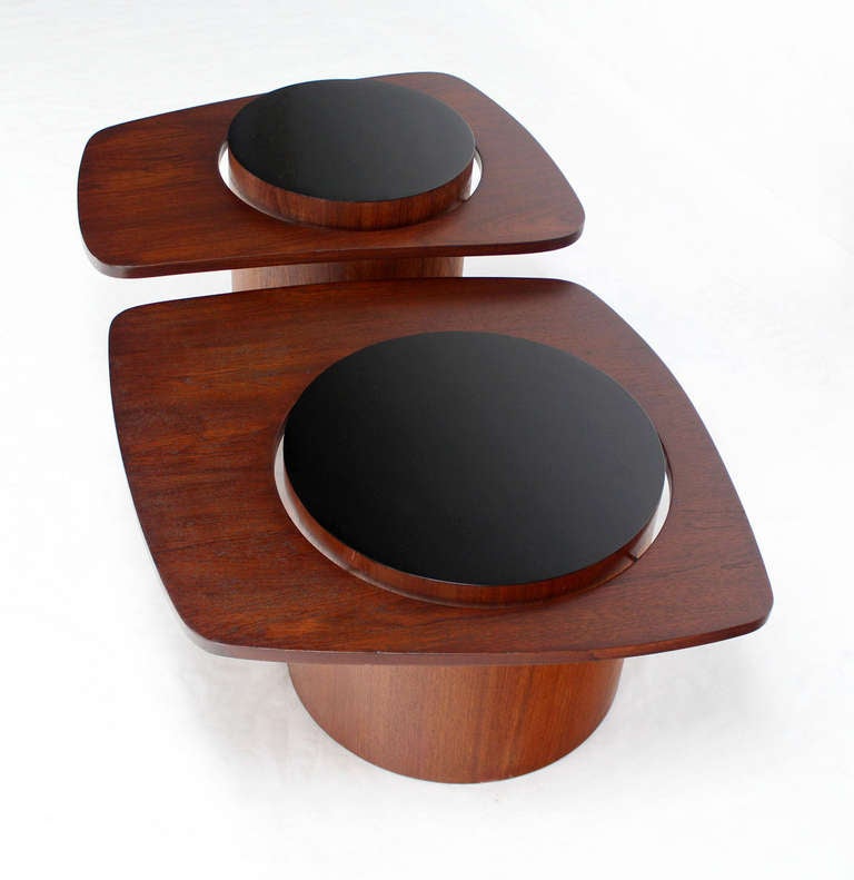 Mid-Century Modern Danish Modern Pair of Walnut, Organic Shape End Tables on Pedestal Bases