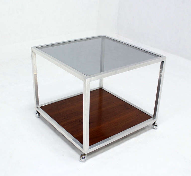 Pair of Mid-Century Modern Cube Glass and Rosewood End Tables by Baughman 4