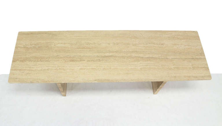 Very nice mid century modern travertine and chrome long rectangle coffee table.