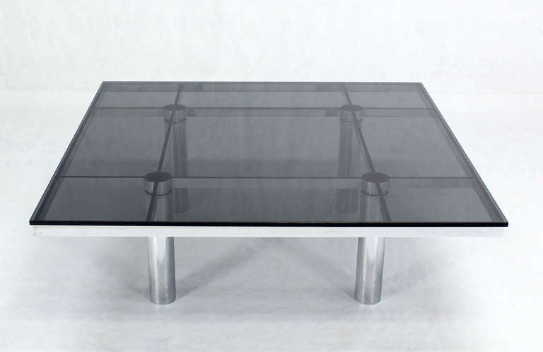 Tobia Scarpa for Knoll Square Chrome and Smoked Glass Coffee Table 3