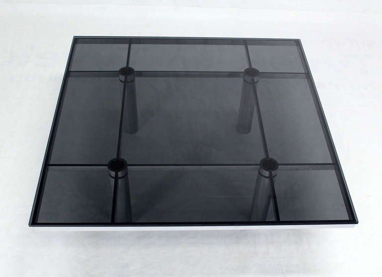 Tobia Scarpa for Knoll Square Chrome and Smoked Glass Coffee Table 2