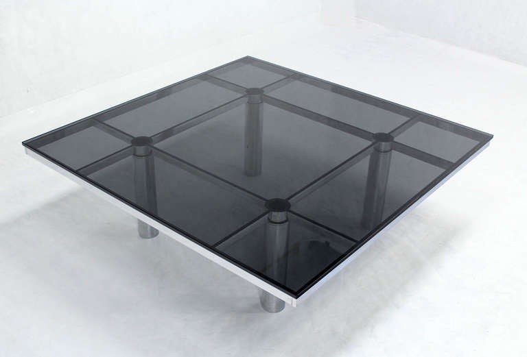 Tobia Scarpa for Knoll Square Chrome and Smoked Glass Coffee Table 1