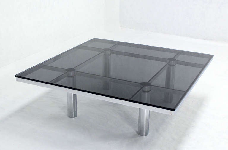 Tobia Scarpa for Knoll Square Chrome and Smoked Glass Coffee Table 4
