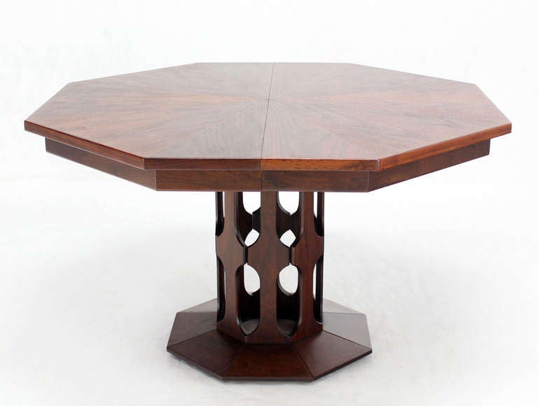 20th Century Oiled Walnut Octagonal, Two-Leaf Dining Table in the Style of Harvey Probber