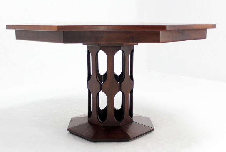 Oiled Walnut Octagonal, Two-Leaf Dining Table in the Style of Harvey Probber 2