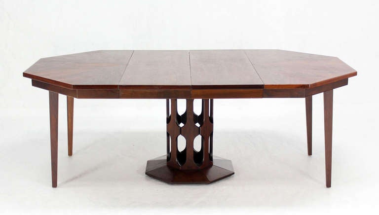 American Oiled Walnut Octagonal, Two-Leaf Dining Table in the Style of Harvey Probber