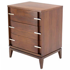 Mid-Century Modern Walnut Bachelor Chest or Dresser with Accent Drawer Pulls