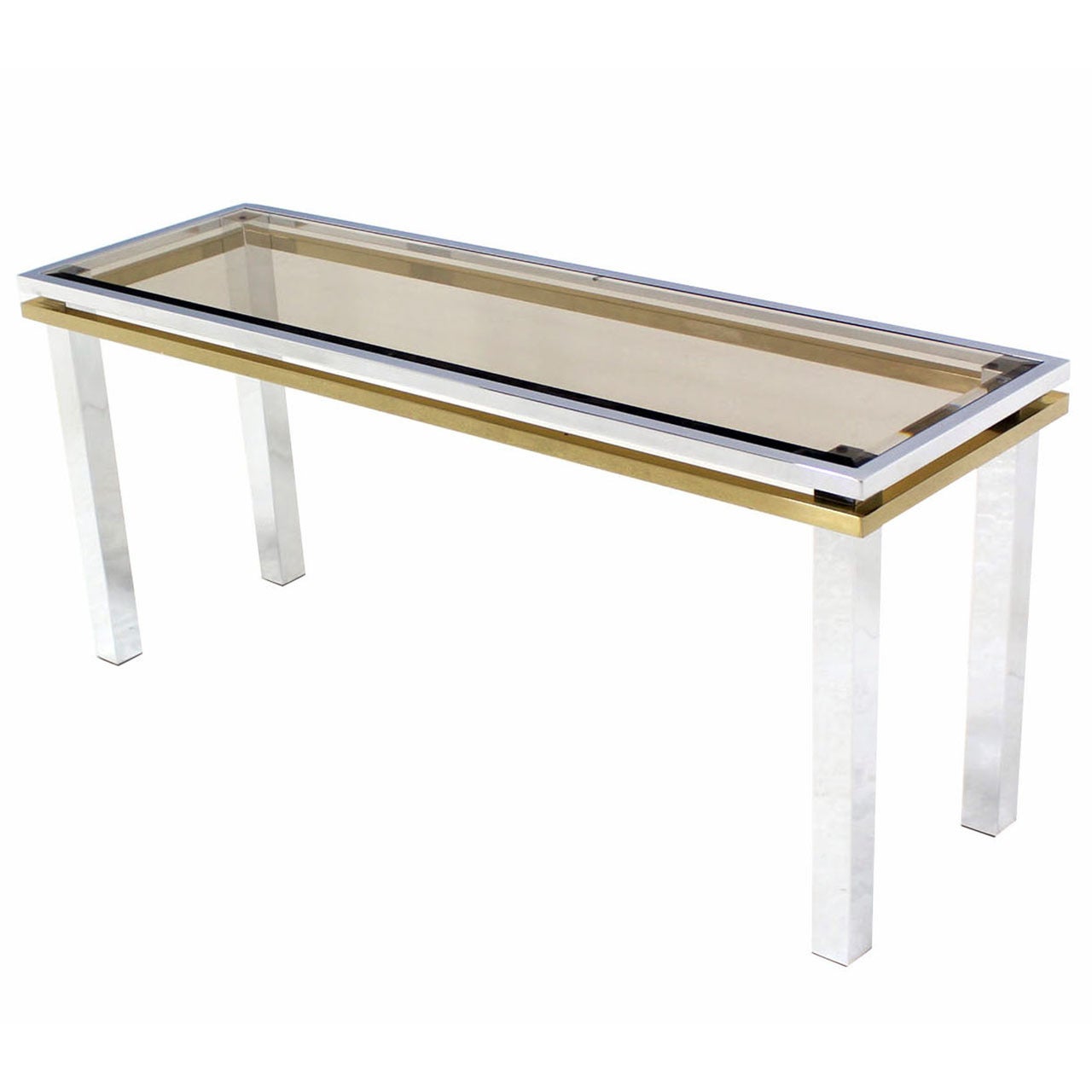 Chrome, Brass, and Glass Mid-Century Modern Console Table