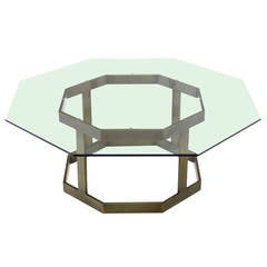 Octagonal Brass Base and Glass Top Coffee Table 9