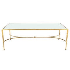 Gold Gilt Maison Jansen Style Coffee Table with Mirrored Top and Tapered Legs