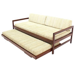 Vintage Solid Walnut Frame Mid-Century Modern Trundle, Pull-Out Daybed