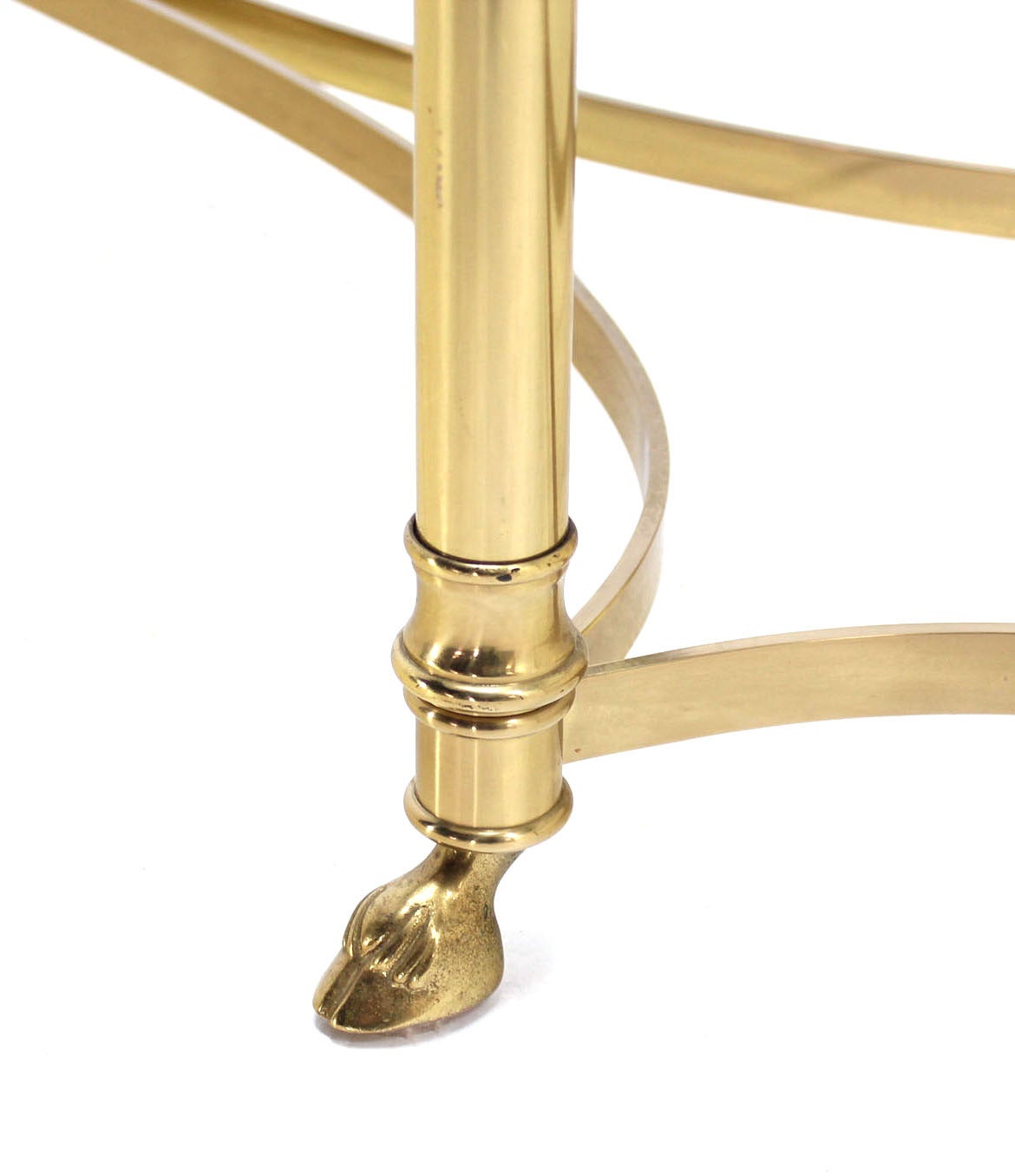 Brass Base and GlassTop Oval Coffee Table with Hoof Feet at 1stDibs