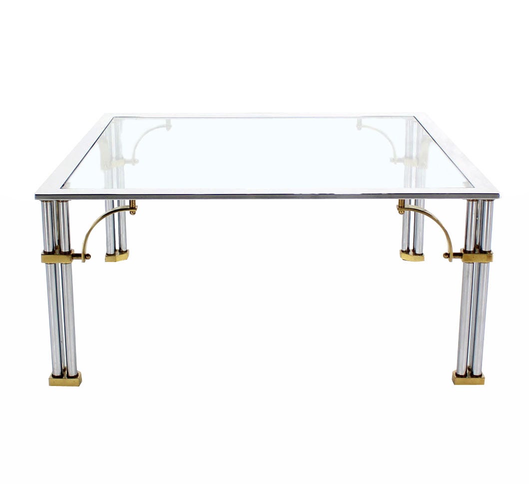 Brass Chrome Glass Top Square Coffee Table For Sale at 1stDibs