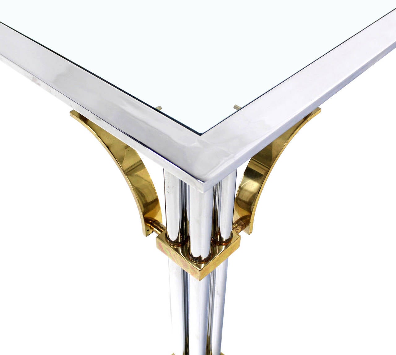 American Brass Chrome Glass Top Square Coffee Table