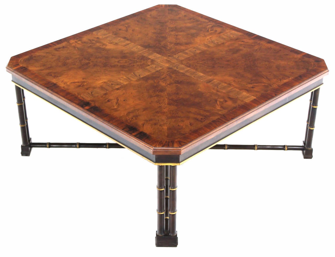 John Widdicomb Mid-Century Modern Faux Bamboo Base and Burl Wood-Top Table 4