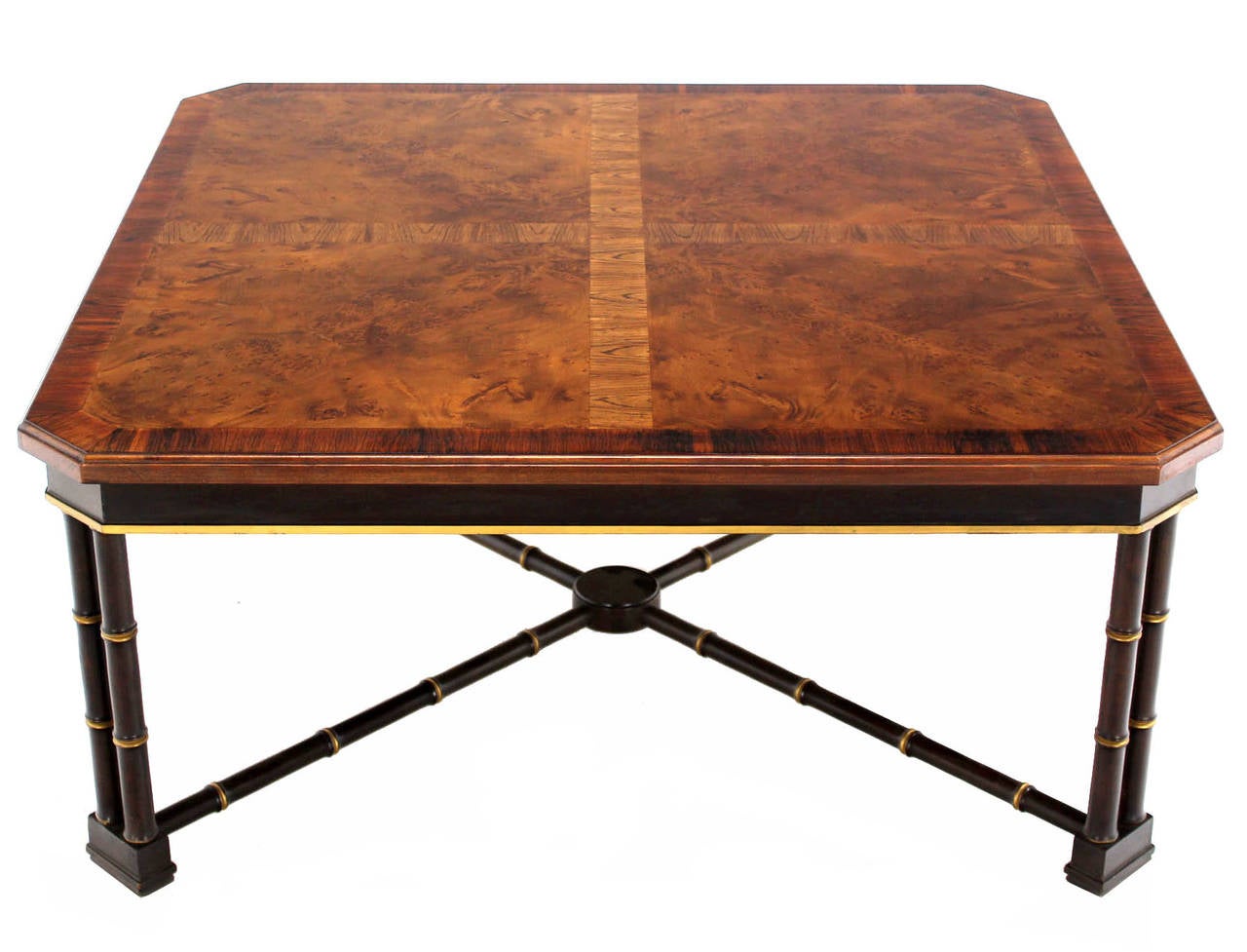 20th Century John Widdicomb Mid-Century Modern Faux Bamboo Base and Burl Wood-Top Table