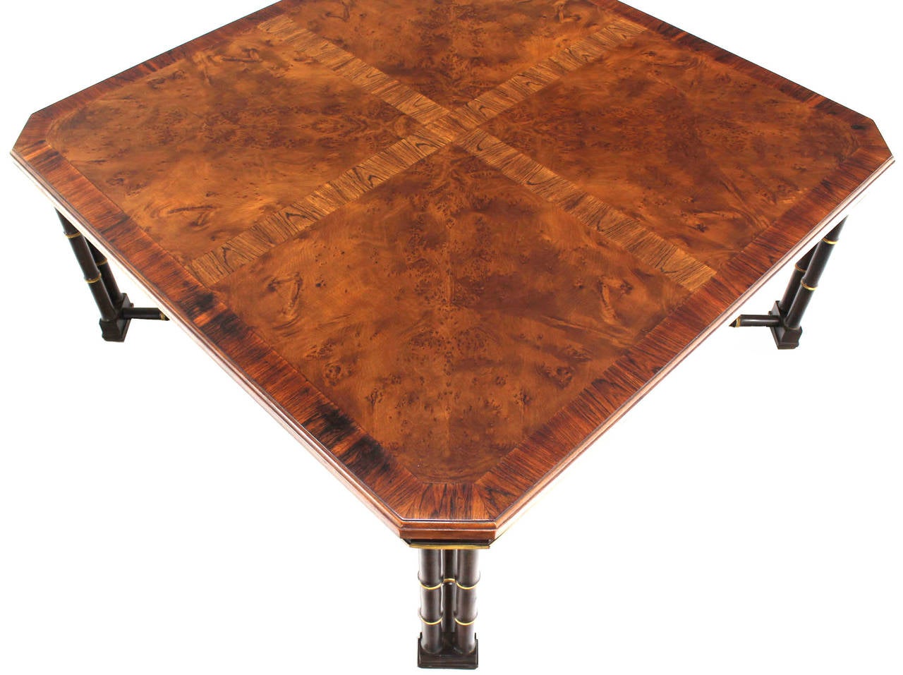 American John Widdicomb Mid-Century Modern Faux Bamboo Base and Burl Wood-Top Table