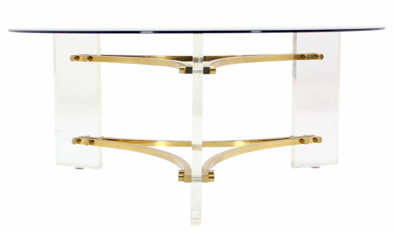 Charles Hollis Jones Glass, Brass, and Lucite Round Coffee Table 3