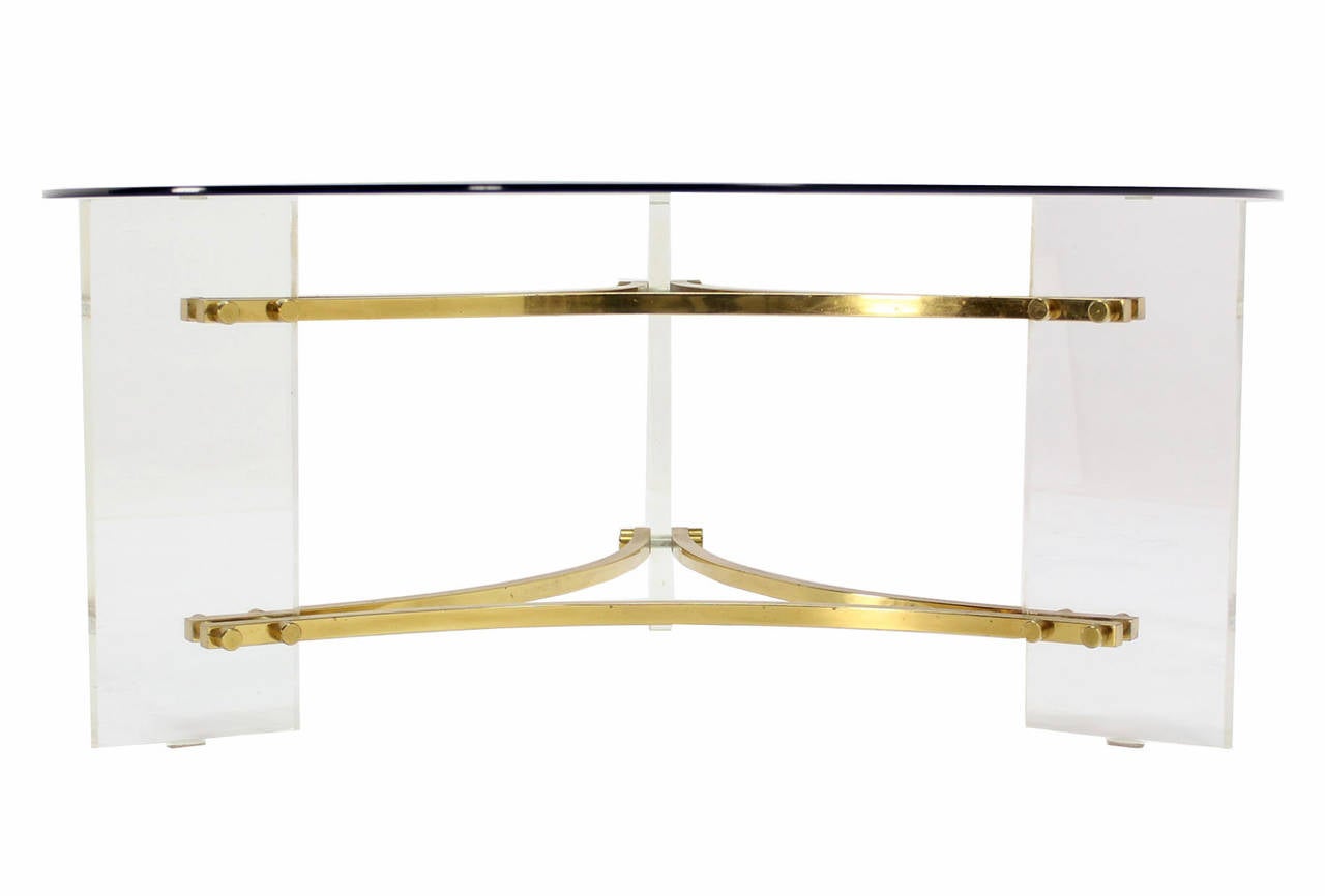 Charles Hollis Jones Glass, Brass, and Lucite Round Coffee Table 4